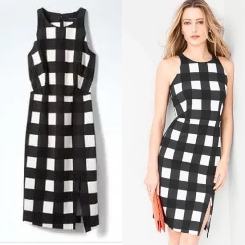 BANANA REPUBLIC Plaid Black White Business Workwear Pencil Dress Sz 12 T